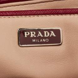 Pre Owned Prada Red/White  Saffiano Lux Leather Sound Top Handle Bag