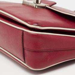 Pre Owned Prada Red/White  Saffiano Lux Leather Sound Top Handle Bag