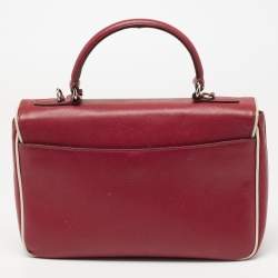 Pre Owned Prada Red/White  Saffiano Lux Leather Sound Top Handle Bag