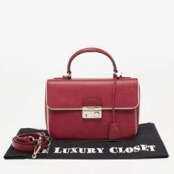 Pre Owned Prada Red/White  Saffiano Lux Leather Sound Top Handle Bag