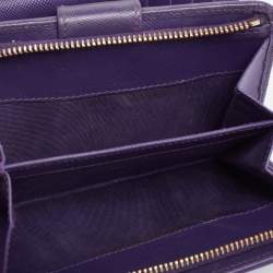 Pre Owned Prada Purple Saffiano Metal Leather French Wallet
