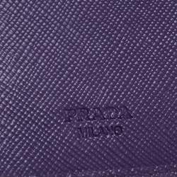 Pre Owned Prada Purple Saffiano Metal Leather French Wallet