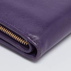 Pre Owned Prada Purple Saffiano Metal Leather French Wallet