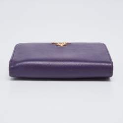 Pre Owned Prada Purple Saffiano Metal Leather French Wallet