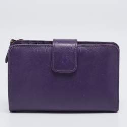 Pre Owned Prada Purple Saffiano Metal Leather French Wallet