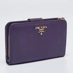 Pre Owned Prada Purple Saffiano Metal Leather French Wallet
