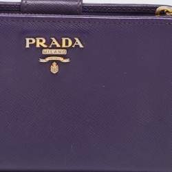 Pre Owned Prada Purple Saffiano Metal Leather French Wallet