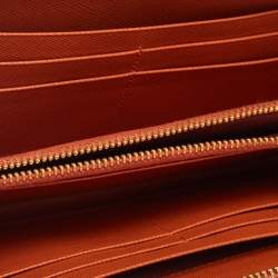 Pre Owned Prada Orange Saffiano Leather Zip Around Continental Wallet