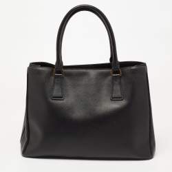 Pre Owned Prada Black Saffiano Leather Medium Galleria Double Zip Tote