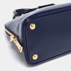 Pre Owned Prada Navy Blue Saffiano Patent Leather Small Promenade Satchel