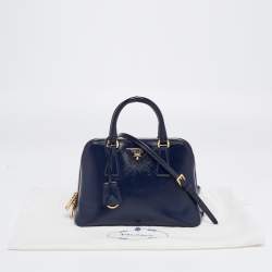 Pre Owned Prada Navy Blue Saffiano Patent Leather Small Promenade Satchel