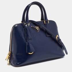 Pre Owned Prada Navy Blue Saffiano Patent Leather Small Promenade Satchel