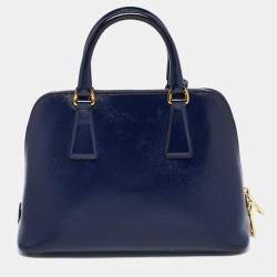 Pre Owned Prada Navy Blue Saffiano Patent Leather Small Promenade Satchel