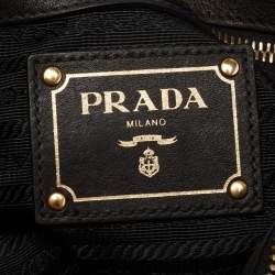 Pre Owned Prada Black Nylon Gaufre Chain Tote