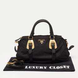 Pre Owned Prada Black Nylon Gaufre Chain Tote