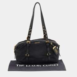 Pre Owned Prada Black Saffiano Lux Leather and Nylon Satchel
