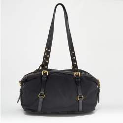 Pre Owned Prada Black Saffiano Lux Leather and Nylon Satchel