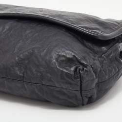 Pre Owned Prada Black Crackled Leather Oversized Flap Clutch