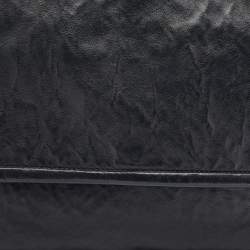 Pre Owned Prada Black Crackled Leather Oversized Flap Clutch