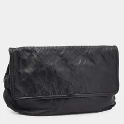 Pre Owned Prada Black Crackled Leather Oversized Flap Clutch