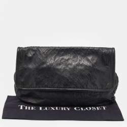 Pre Owned Prada Black Crackled Leather Oversized Flap Clutch