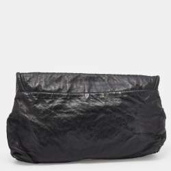 Pre Owned Prada Black Crackled Leather Oversized Flap Clutch