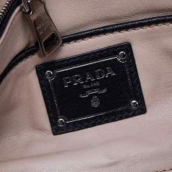 Pre Owned Prada Black Crackled Leather Oversized Flap Clutch