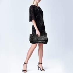 Pre Owned Prada Black Crackled Leather Oversized Flap Clutch