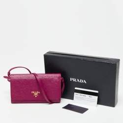 Pre Owned Prada Pink Vitello Move Leather Wallet On Strap
