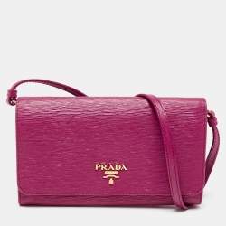 Pre Owned Prada Pink Vitello Move Leather Wallet On Strap