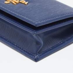 Pre Owned Prada Blue Vitello Move Leather Card Case
