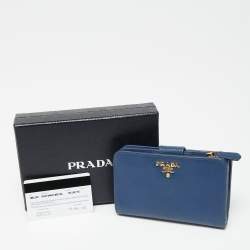 Pre Owned Prada Blue Saffiano Metal Leather Flap French Wallet