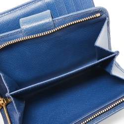 Pre Owned Prada Blue Saffiano Metal Leather Flap French Wallet