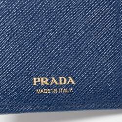 Pre Owned Prada Blue Saffiano Metal Leather Flap French Wallet