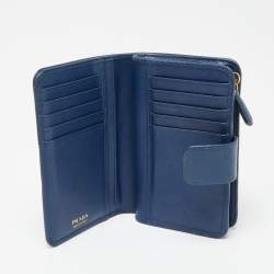 Pre Owned Prada Blue Saffiano Metal Leather Flap French Wallet