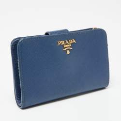 Pre Owned Prada Blue Saffiano Metal Leather Flap French Wallet
