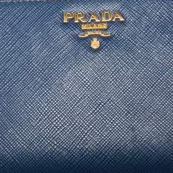 Pre Owned Prada Blue Saffiano Metal Leather Flap French Wallet