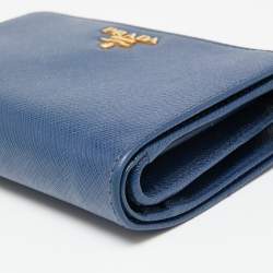 Pre Owned Prada Blue Saffiano Metal Leather Flap French Wallet