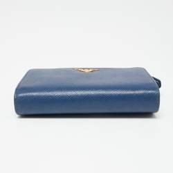 Pre Owned Prada Blue Saffiano Metal Leather Flap French Wallet