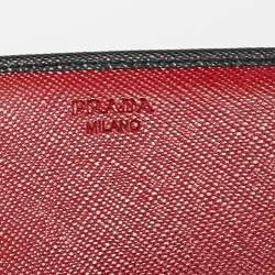 Pre Owned Prada Black Saffiano Metal Leather Logo Flap Continental Wallet