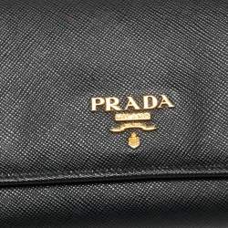 Pre Owned Prada Black Saffiano Metal Leather Logo Flap Continental Wallet