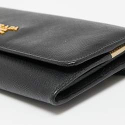 Pre Owned Prada Black Saffiano Metal Leather Logo Flap Continental Wallet