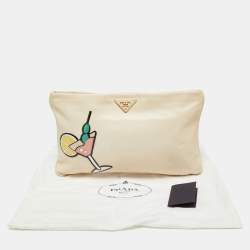Pre Owned Prada Cream Leather Martini Glass Clutch