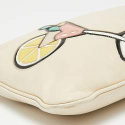 Pre Owned Prada Cream Leather Martini Glass Clutch