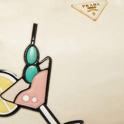 Pre Owned Prada Cream Leather Martini Glass Clutch