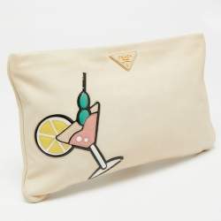 Pre Owned Prada Cream Leather Martini Glass Clutch
