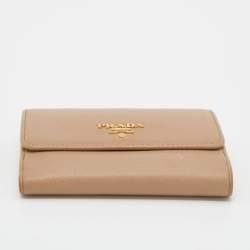 Pre Owned Prada Beige Saffiano Lux Leather French Wallet