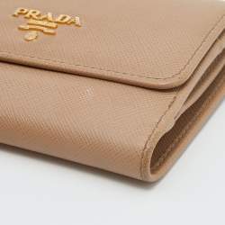 Pre Owned Prada Beige Saffiano Lux Leather French Wallet