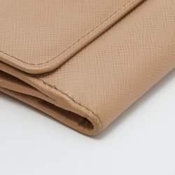 Pre Owned Prada Beige Saffiano Lux Leather French Wallet