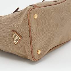 Pre Owned Prada Beige/Brown Canvas and Leather Tote